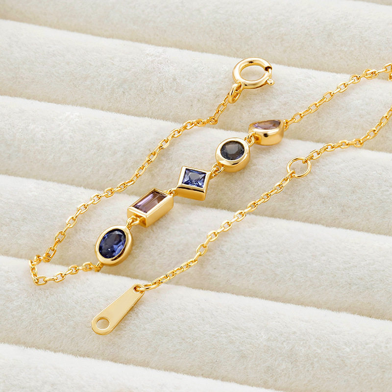 <[CDATA[Vòng Tay Iolite Thạch Anh Tím Tanzanite Phong Cách Hình Học Độc Đáo]]>