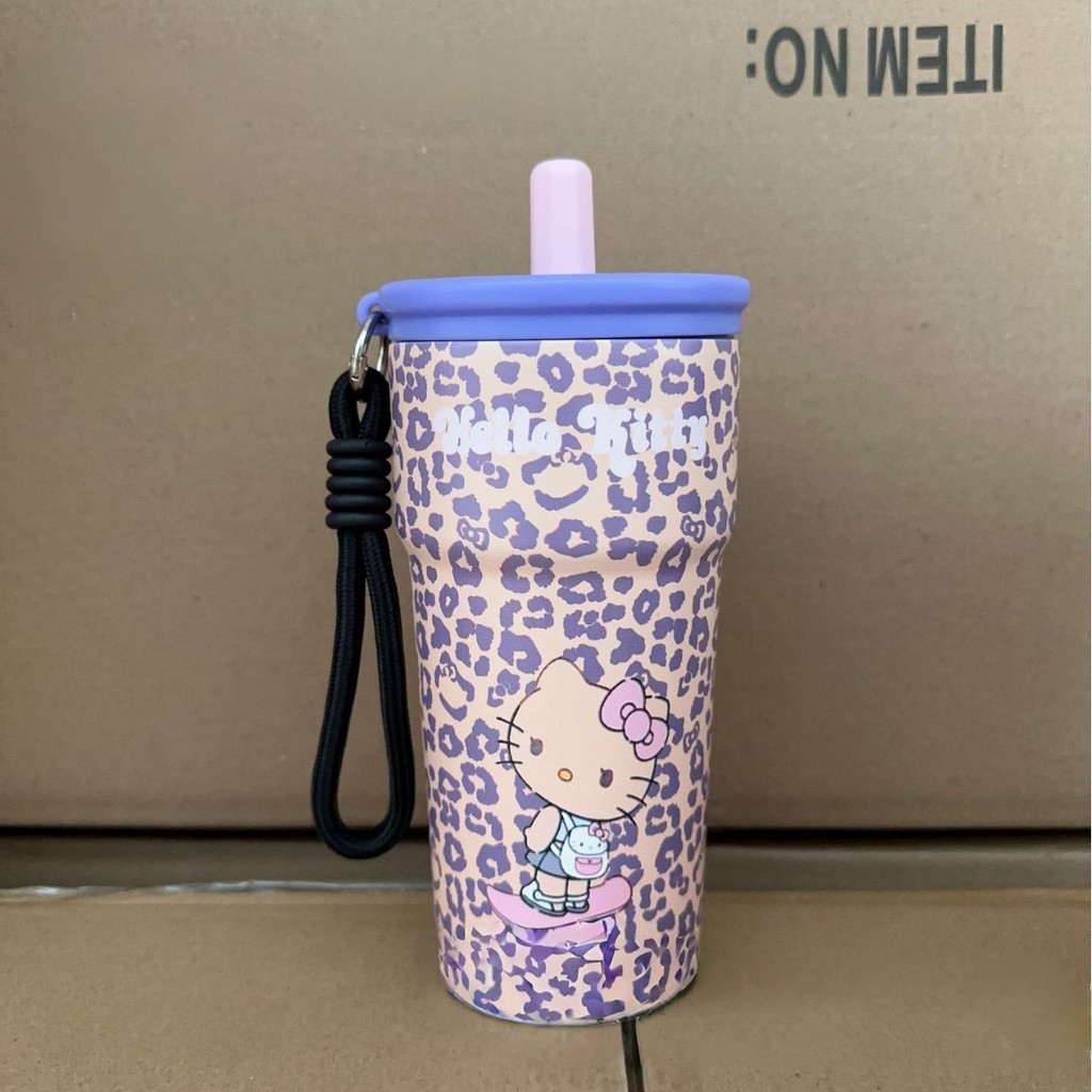 [Shop New] Home New Water Cup Cartoon Black Leather Leopard Print Trending Cartoon Pattern Thermal S