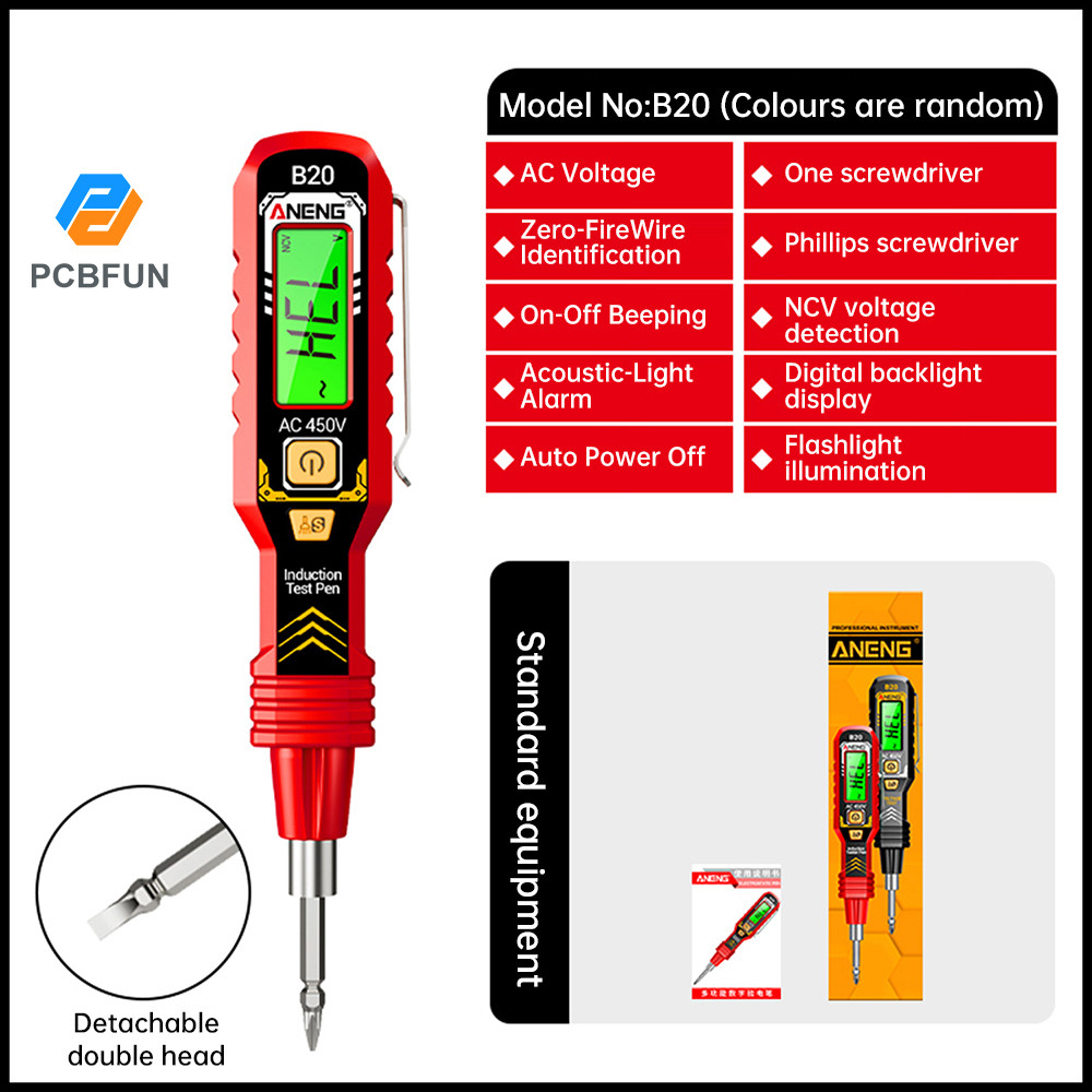 Pcbfun ANENG B20 Bút kiểm tra điện áp hiển thị kỹ thuật số có độ chính xác cao với bút đo điểm dừng 