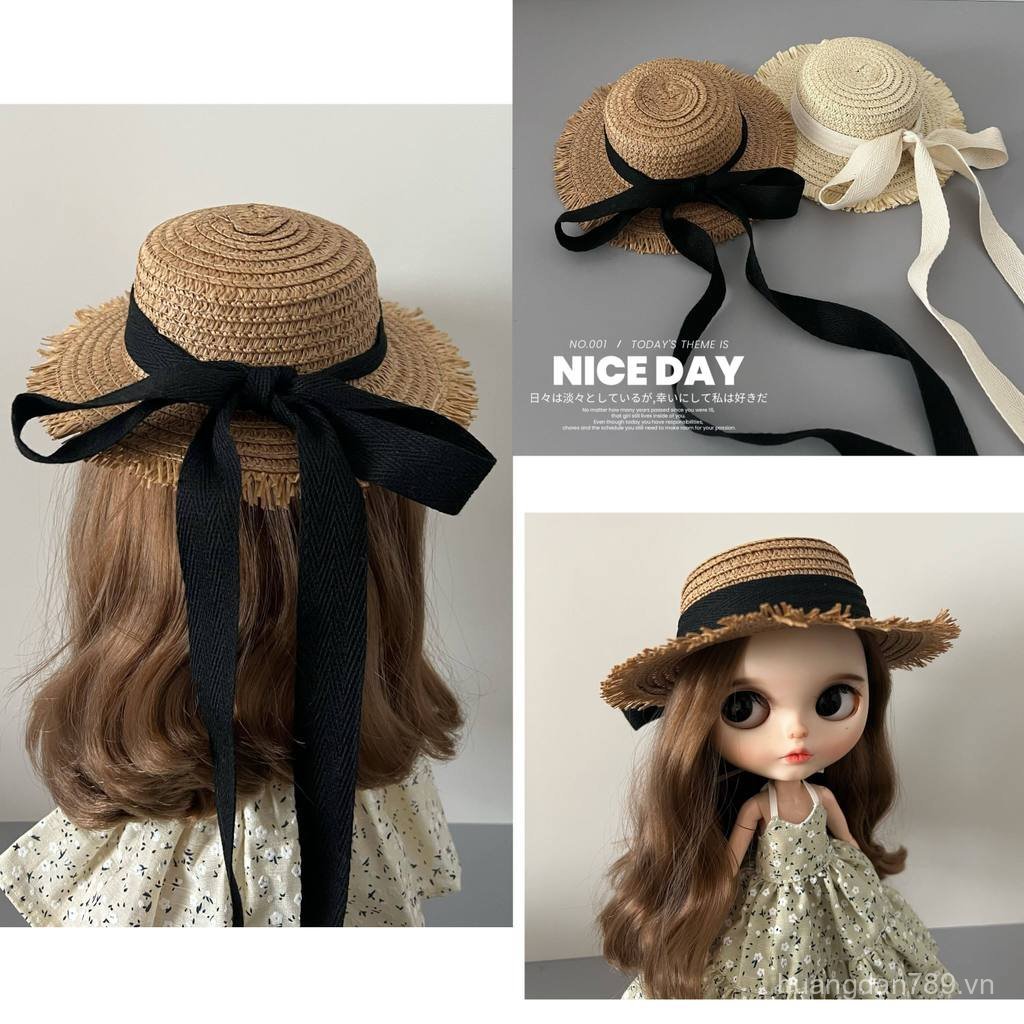 Blythe Nhỏ Ragdoll Mũ Chống Nắng Qbaby pullip Mũ Cung Phong Cách Kỳ Nghỉ Ren Mũ Rơm 7O9Y