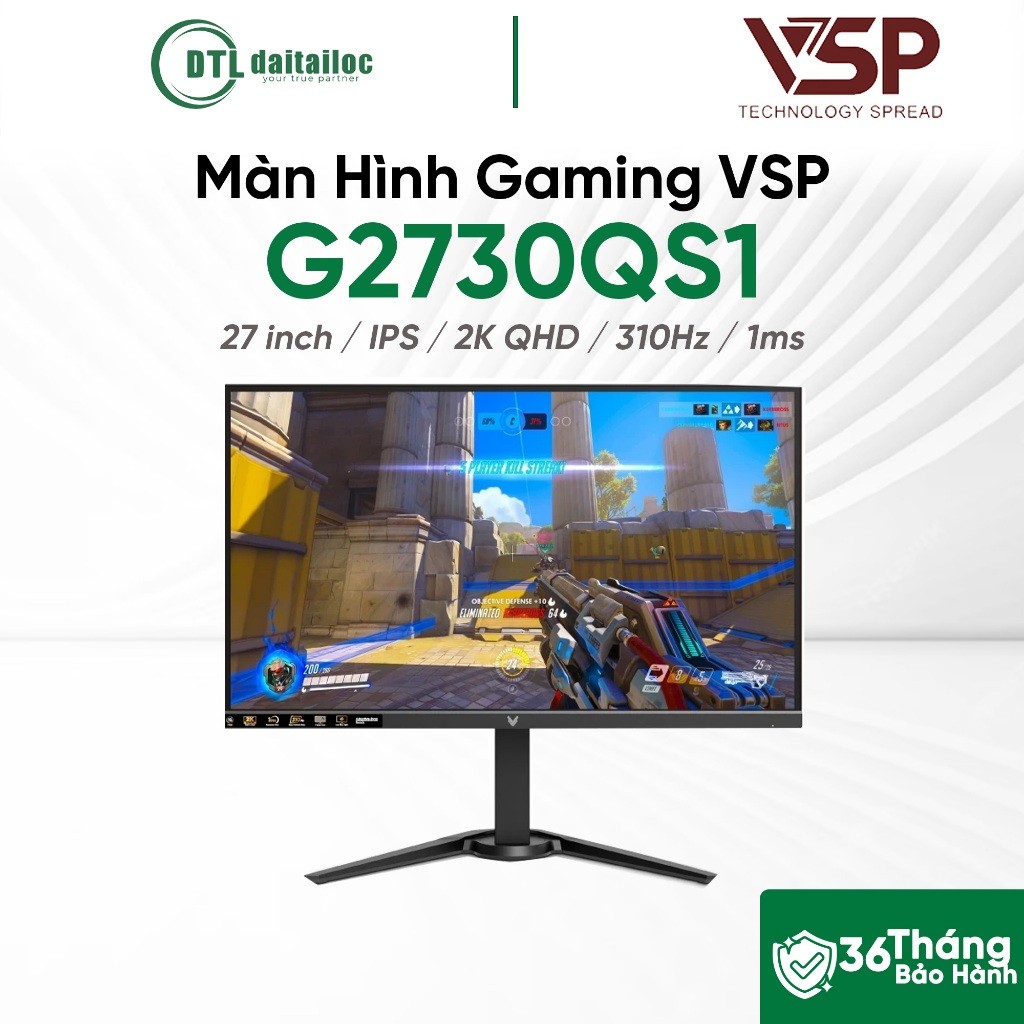 MÀN HÌNH GAMING VSP G2730QS1 27 inch 2K QHD IPS 310Hz 1MS CHÂN CÔNG THÁI HỌC | Chính Hãng | Bảo Hành