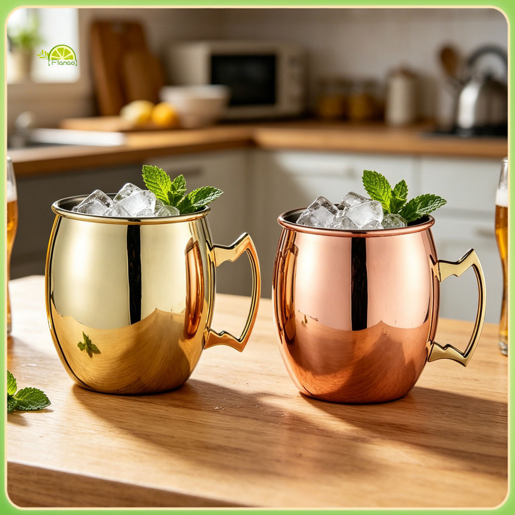 Fianao Moscow Mule Mug Thủ Công Cốc Bia Thép không gỉ Moscow Mule Mug Set Thép không gỉ Búa Mạ Rỉ Sé