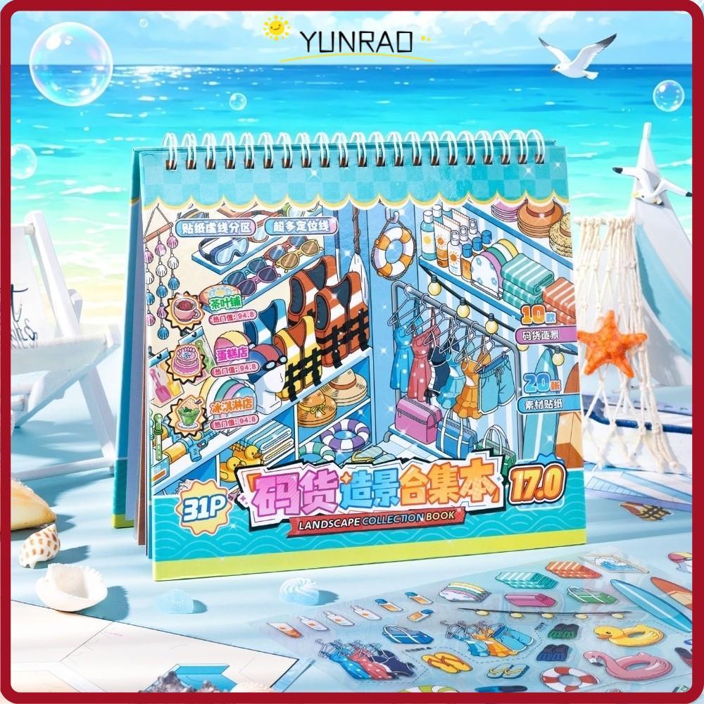 YUNRAO Sticker Book, Shop Scene Bakery Post Office Scenery Sticker, Book Swimwear 10 Cảnh PET Xếp Ch