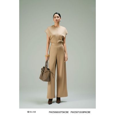 Quần umi suông be thiết kế Elise FW2507101BPKCBE