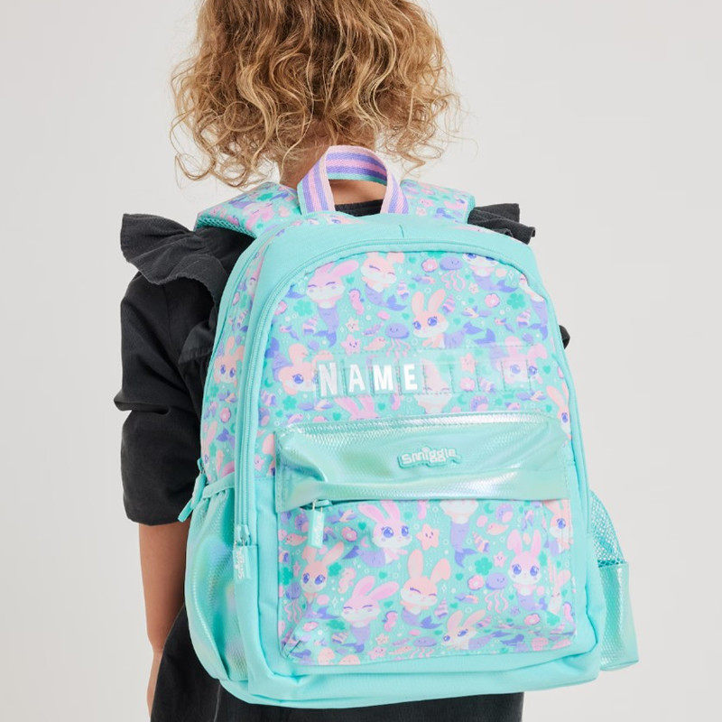 Úc Smiggle School Bag Green Rabbit Cartoon Ba lô mẫu giáo Ba lô lớp một Túi đựng đồ dễ thương
