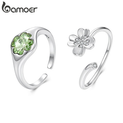 Bamoer Original Open Ring Cỏ Ba Lá, Thời Trang cho Nữ, Kích thước Điều Chỉnh Được