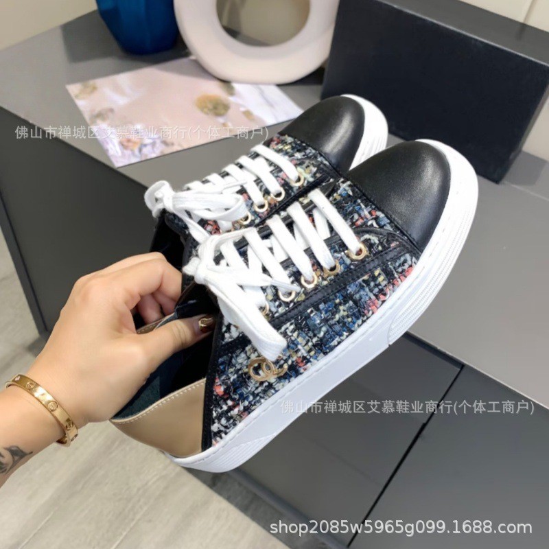 CHA In-stock casual canvas shoes with thick soles, color-blocking, lace-up, slip-on, versatile white