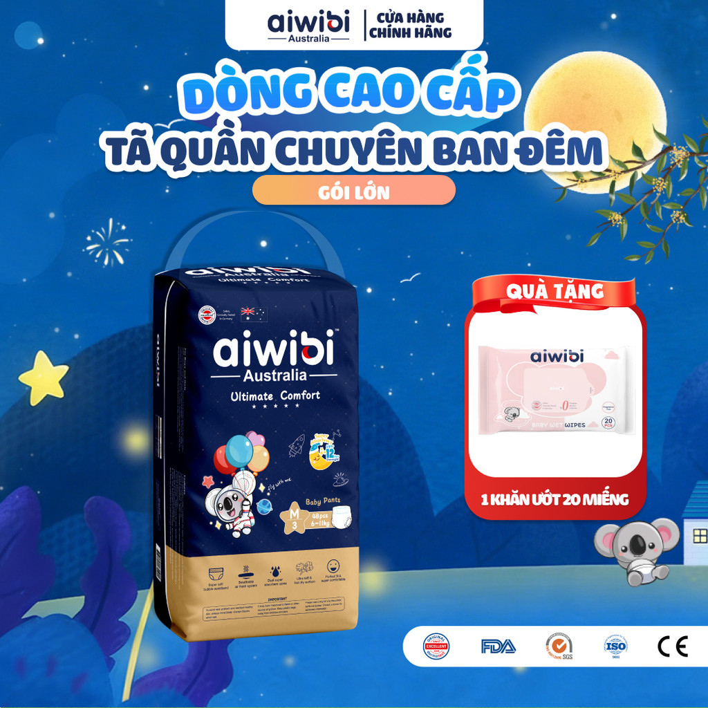 Tã/Bỉm Quần Cao Cấp Aiwibi Chuyên Ban Đêm Ultimate Comfort Gói Lớn M48/L44/XL40/XXL36