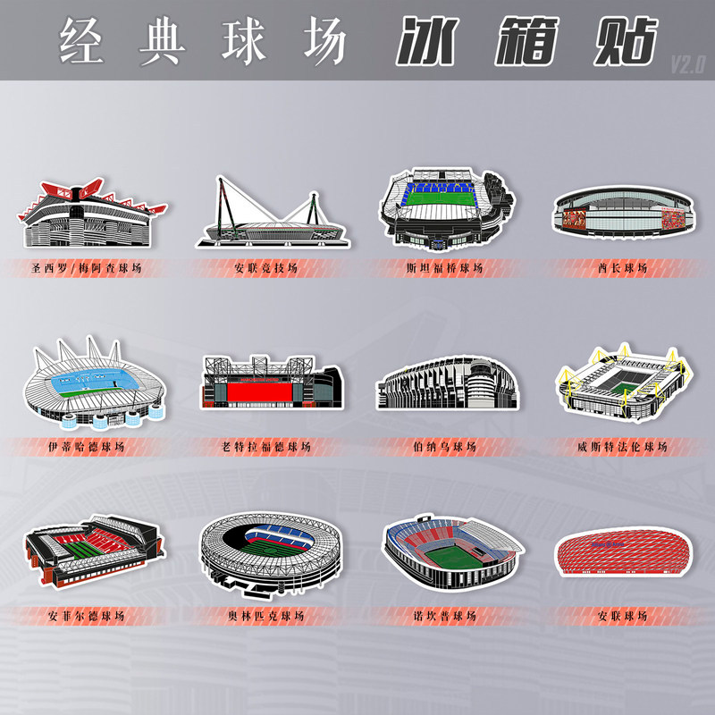Nam châm tủ lạnh sân bóng đá: Anhui, San Siro, Camp Nou, Anfield, Old Trafford, Bernabeu