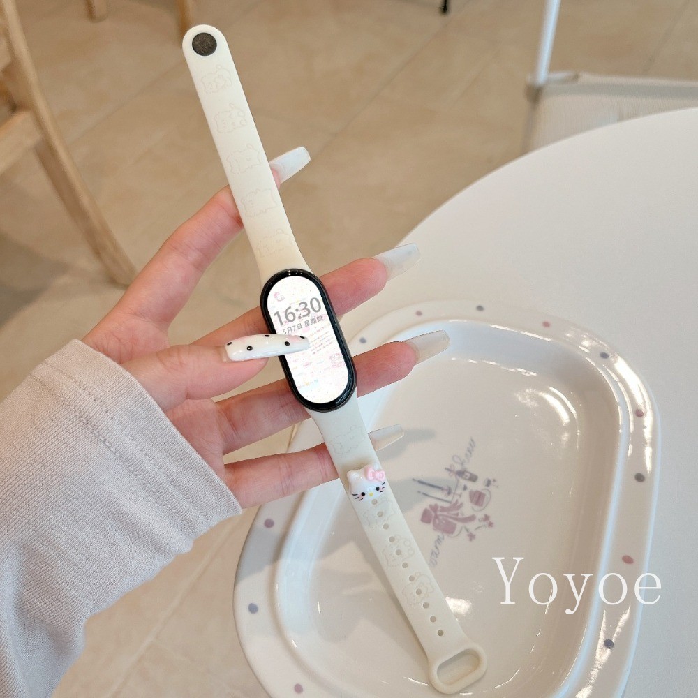 Dây đeo silicon cho Xiaomi Band 10 9 8 NFC In khắc mèo con cho Mi Band 10 9 Phụ kiện phiên bản gốm s