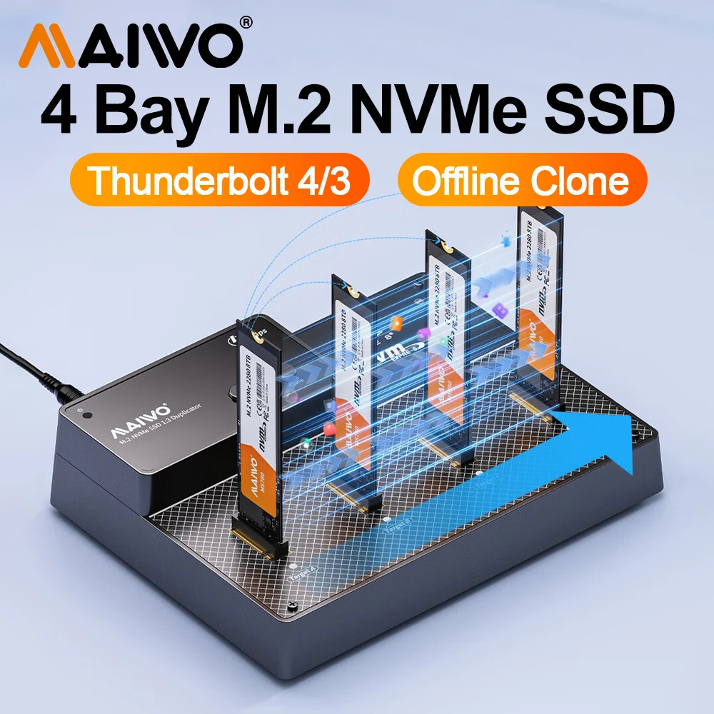 MAIWO 4 Bay M2 NVME SSD Docking Station Thunderbolt 4 / 3 40Gbps Type-C M2 NVMe ssd Case Đầu đọc ổ c