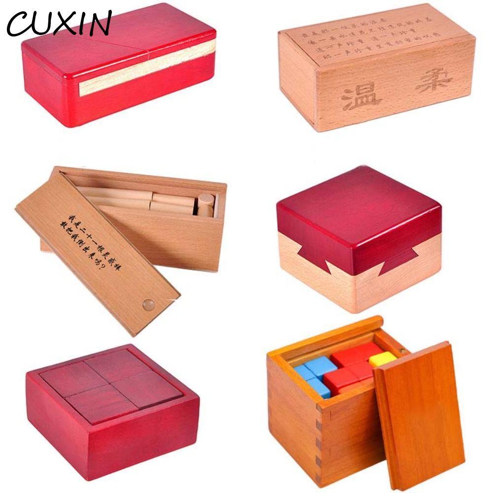 CUXIN Gỗ Brain Teaser Puzzle, Mở Khóa Mở Hộp Xếp Hình IQ Puzzle Mind Brain Teaser, Mở Khóa Interlock