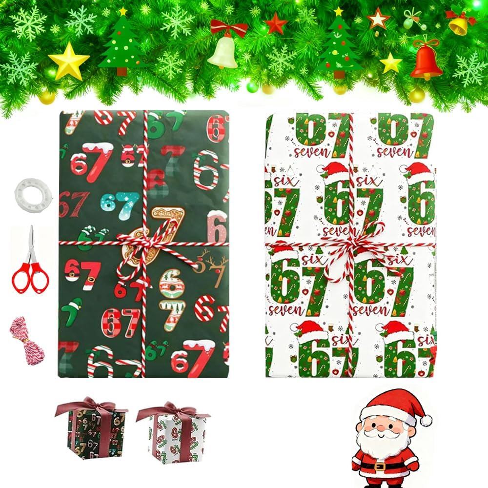 2 Chiếc 67 Giấy Gói Giáng Sinh, 6 7 Giấy Gói meme, 67 Meme Vui Nhộn Tuổi Teen Gói Quà Ngày Lễ, Sáu B