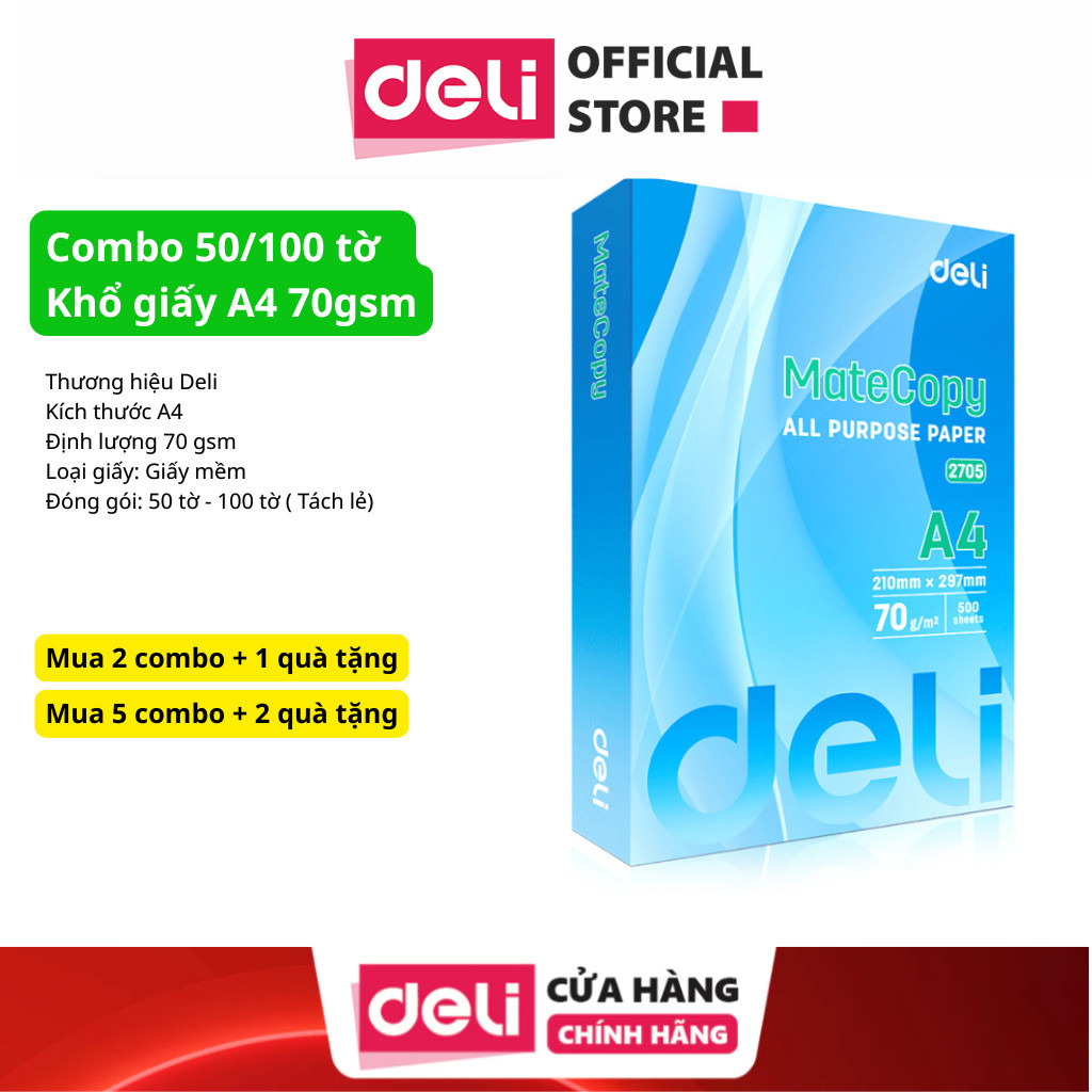 (Giấy mềm) Combo 100 tờ Giấy A4 Meta copy 70 gsm -  Giấy Photo Copy Deli Chính Hãng Deli