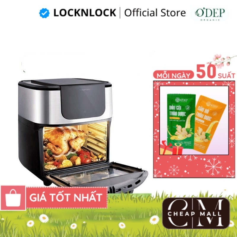 Lò nướng không khí 10 lít LocknLock Chính hãng Air Oven, Nhiều phụ kiện nấu nướng - Màu đen EJF691 -
