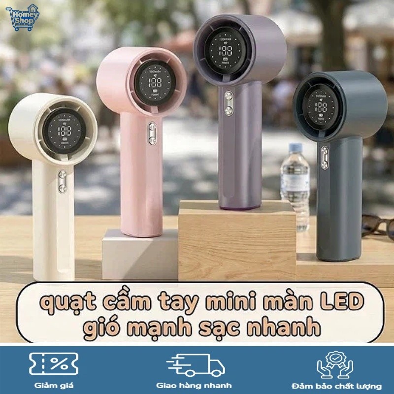 HomeyShop-quạt cầm tay mini màn led 100 mức gió mạnh êm sạc type c pin 1200mah,Dễ mang theo