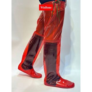 Ủng cấy dài đến đùi Hoa San màu nâu đỏ size 35-43, ủng lội nước, ủng Hoa San,ủng lội nước giadunggold