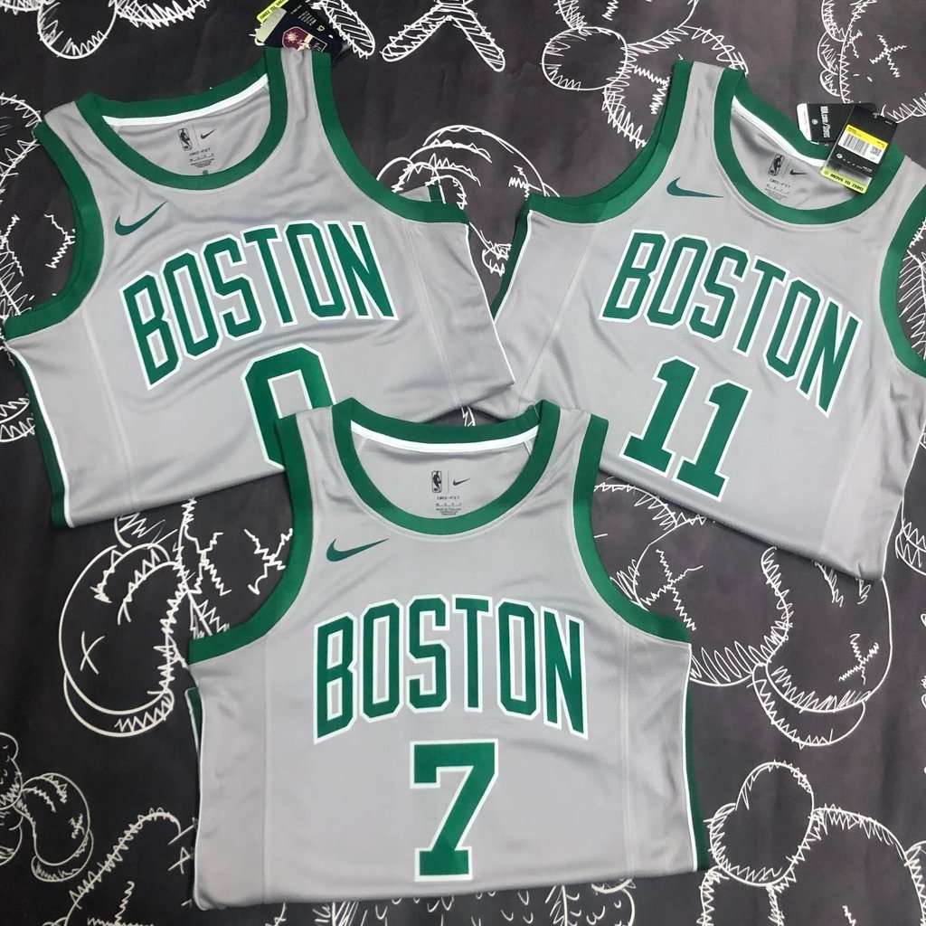 Nike NBA Celtics Xám Retro Phiên Bản SW Hot Pressed Jersey Nhanh Khô Thoáng Khí Jersey Irving 11 Tat