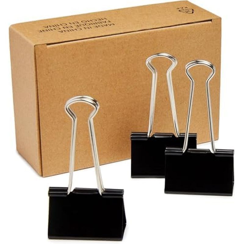Amazon Basics Sturdy Binder Clips, Office Supplies, Medium 1.25 in, Document Organizing, Black, 96 C
