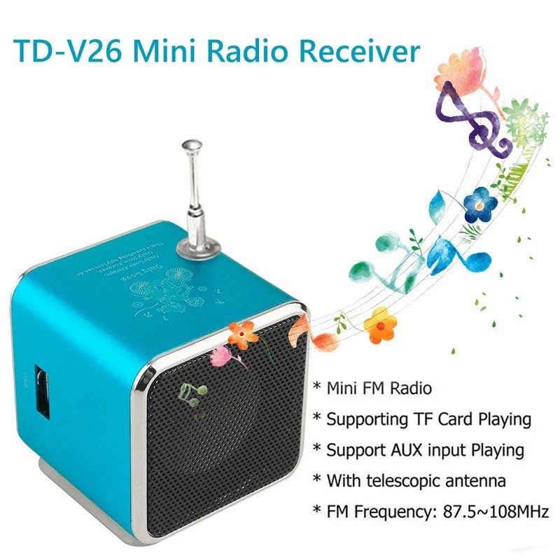 Loa vô tuyến FM Mini TD-V26 có màn hình LED Hỗ trợ thẻ TF Thiết kế di động