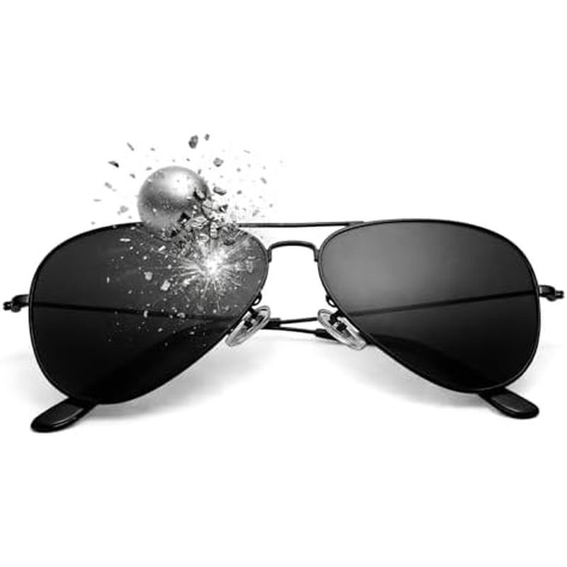 Tempered Glass Sunglasses Polarized Aviator for Men & Women, Shatterproof Scratch-Resistant Lens wit