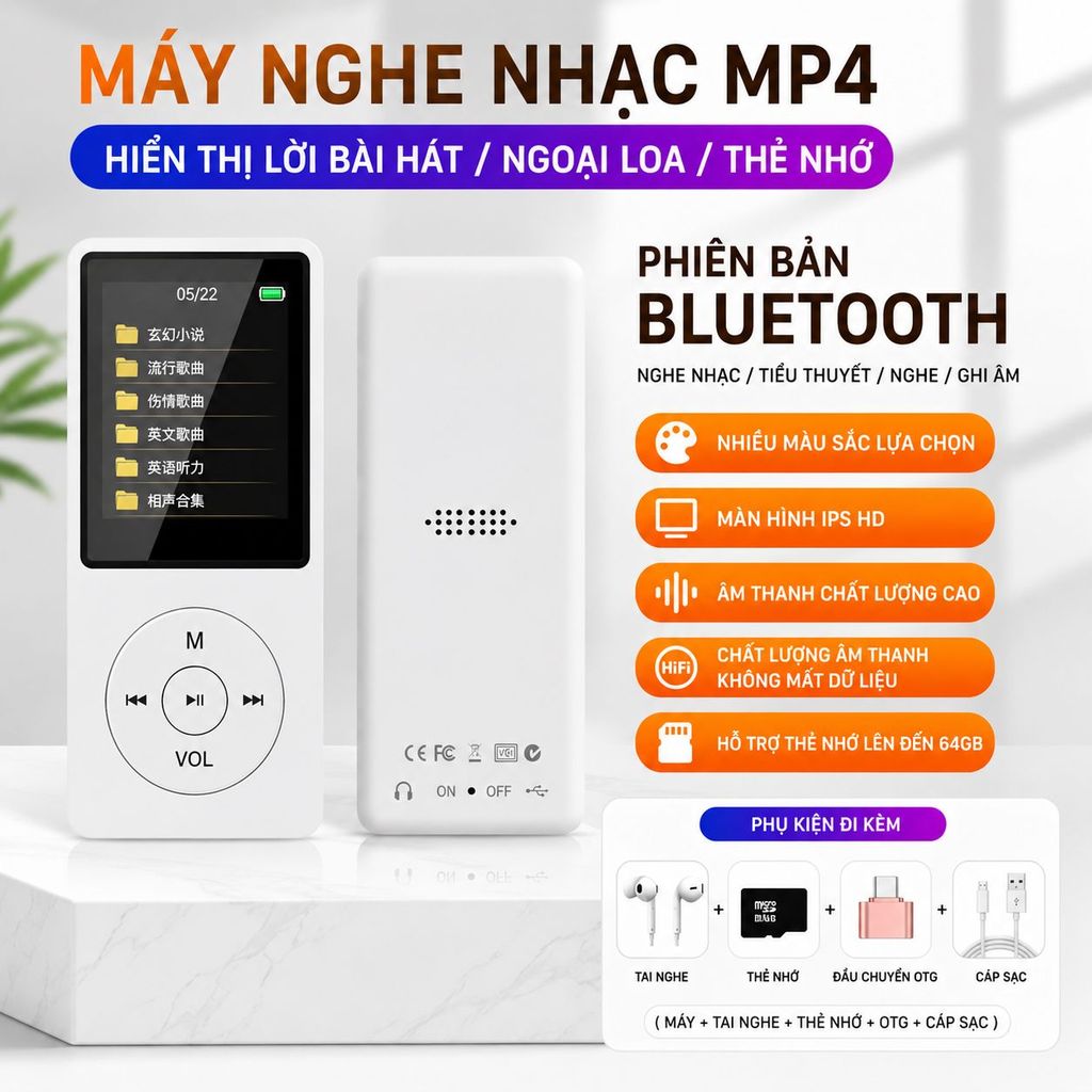 Máy Nghe Nhạc MP3 MP4 Bluetooth MP3 MP4 HiFi MP4 Ghi Âm MP3 Màn Hình IPS HD Hỗ Trợ Thẻ Nhớ Học Tập D