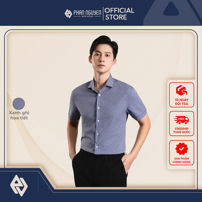 Áo sơ mi ngắn tay nam Phan Nguyễn, chất liệu bamboo cao cấp, mềm mát co giãn, form slim fit  SMC.489