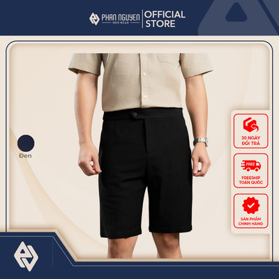Quần short đen nam Phan Nguyễn, chất liệu tetron, thoáng khí, nhanh khô, form slim fit QSD.200