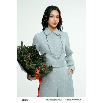Sơ mi sợi mỏng ghi sáng cổ đức thiết kế Elise FF2410196TLWOGR