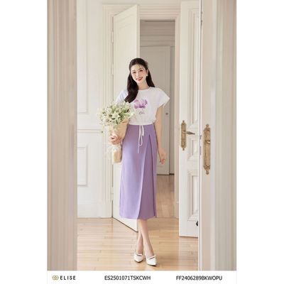 Chân váy tím ly chồng thiết kế Elise FF2406289BKWOPU
