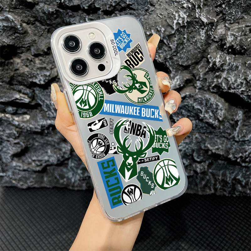 Ốp lưng iPhone bạc màu Milwaukee Bucks NBA dán sticker cho iPhone 11 12 13 14 15 16 17 Pro Max