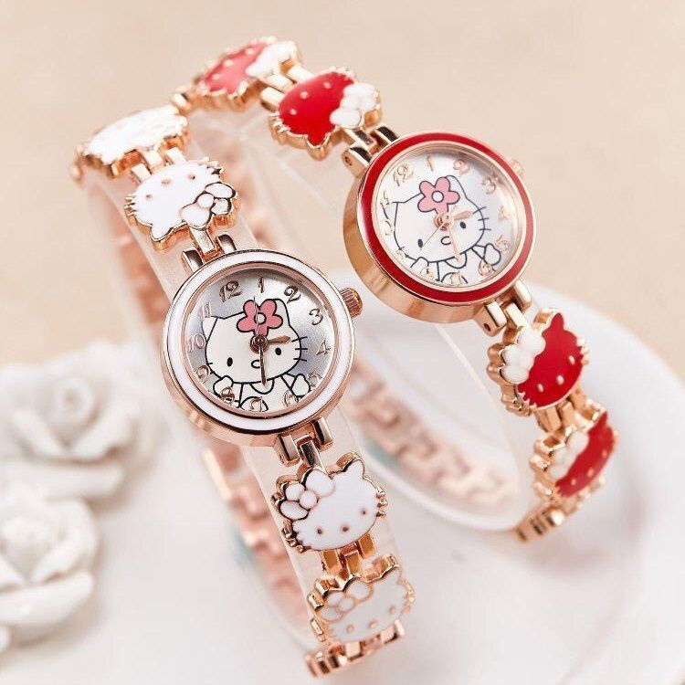 JUAKT Cat-themed women's watch with small dial, pink and cute, children's steel strap, ladies' brace