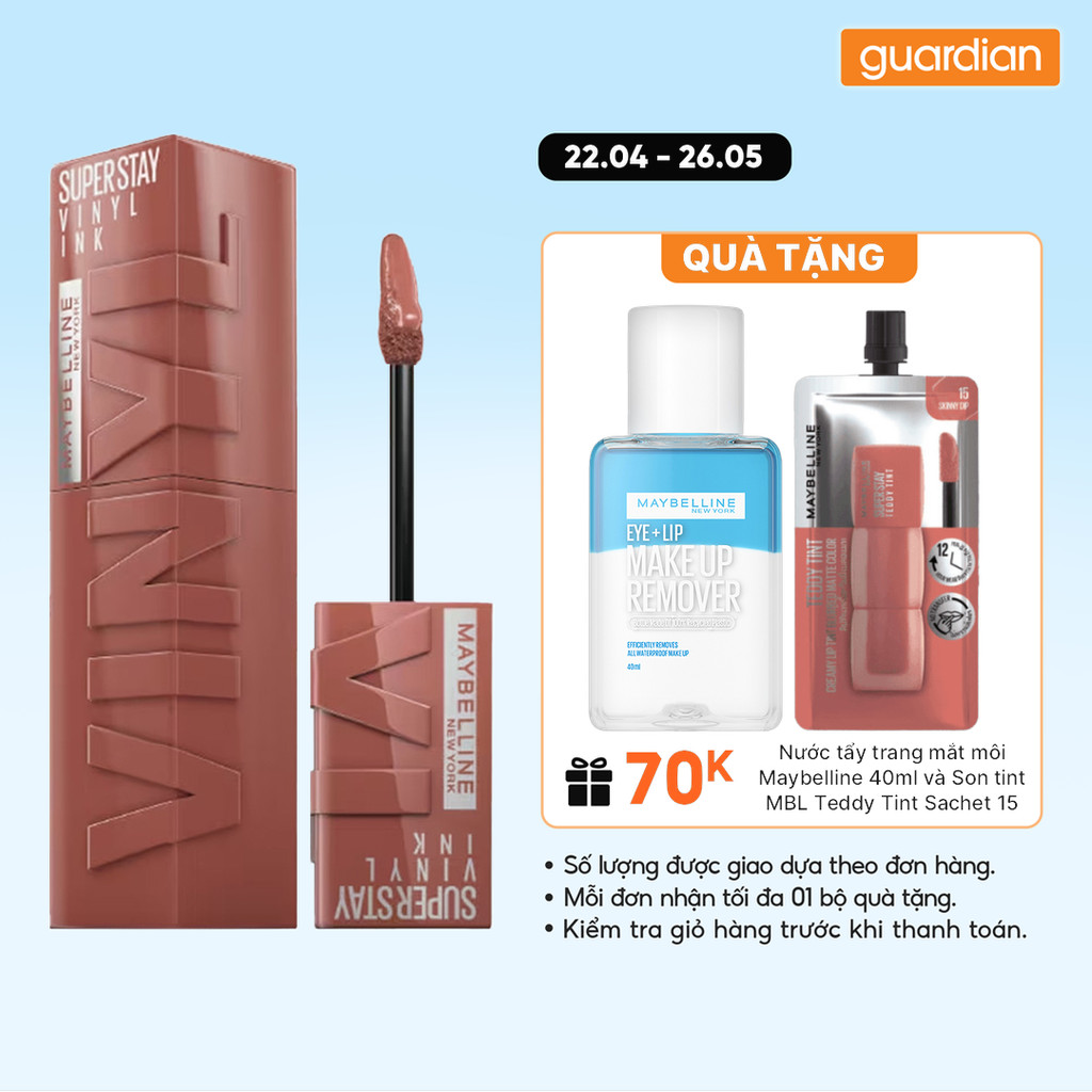 Son Kem Bóng Maybelline Super Stay Vinyl Ink #120 Punchy Cam Đất 4.2ml