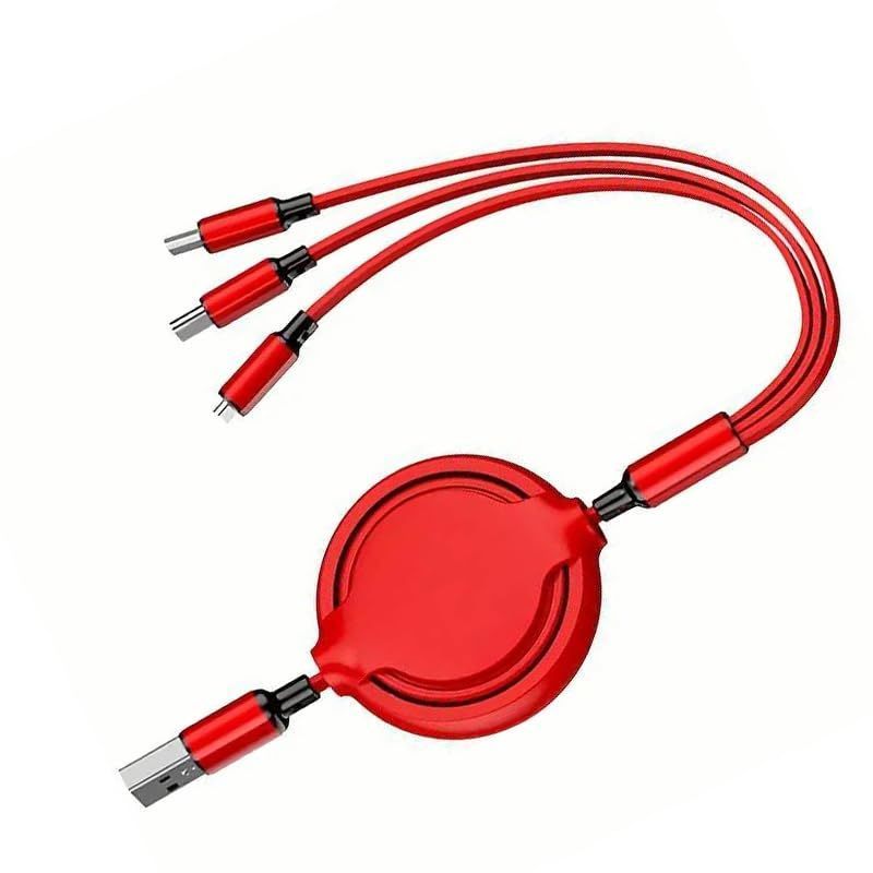 GLOGO 3 in 1 Retractable Charging Cable [3A,3FT] Multi USB Cable Fast Charger Cord for Phone, Samsun