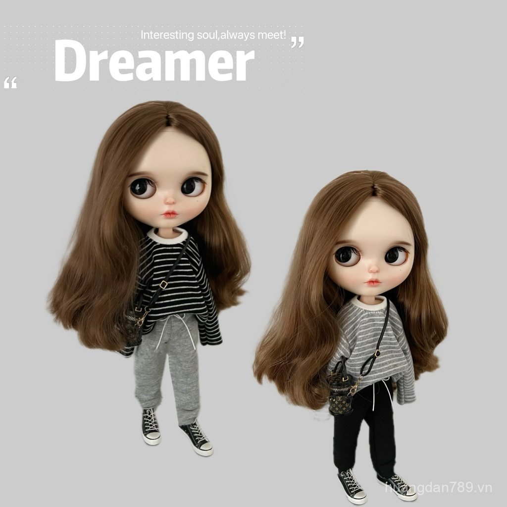Blythe Little Ragdoll ob24 azone19 Joint Body Blue Peas Quần áo trẻ em Sọc Top Sweatpants 8BFB