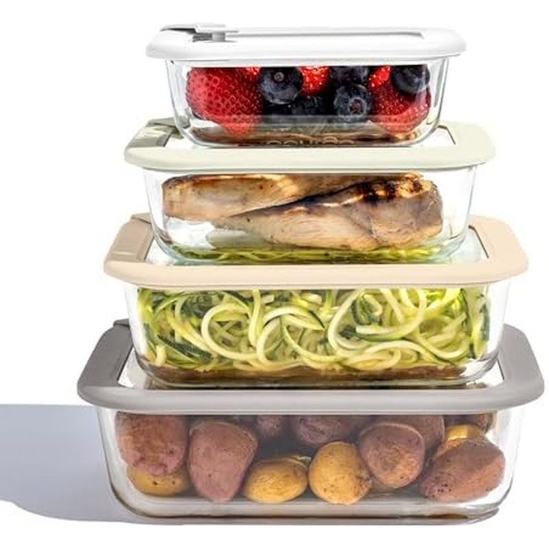 Plastic-Free Containers with Airtight Glass Lids, BPA-Free, Microwave, Freezer, Oven & Dishwasher Sa