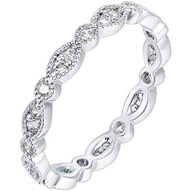 PAVOI 14K Gold Plated Cubic Zirconia Band | Round Milgrain Eternity Bands | Gold Rings for Women