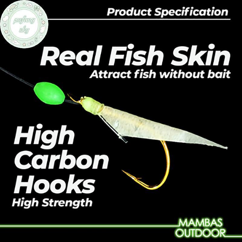 PUSKY White Fish Skin Biomimetic String Hook, Aji Hook, Angler Hook, Fishing Gear TH