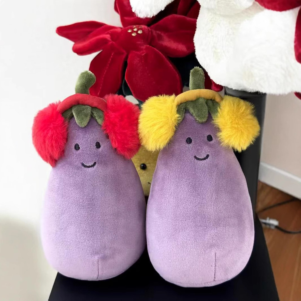 Warm eggplant yellow/Red earmuff small eggplant toy, cute plush gift for comforting children