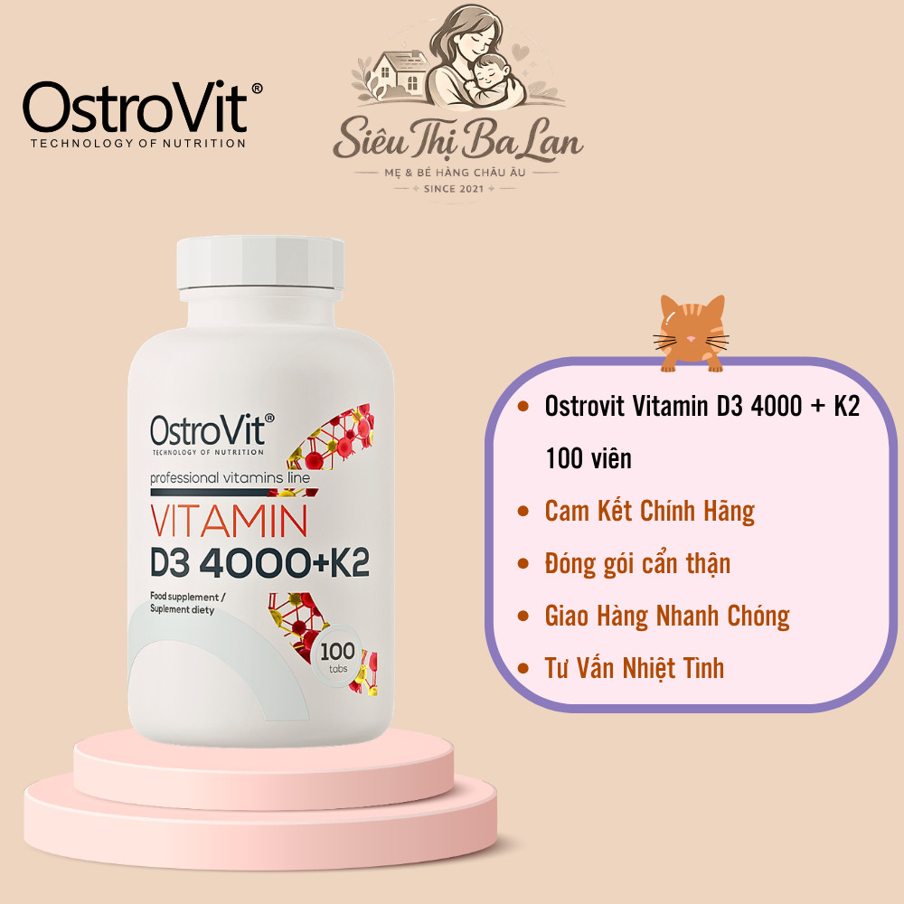 [Hàng XT] Thực Phẩm Bổ Sung Ostrovit Vitamin D3 4000 + K2 100 Viên