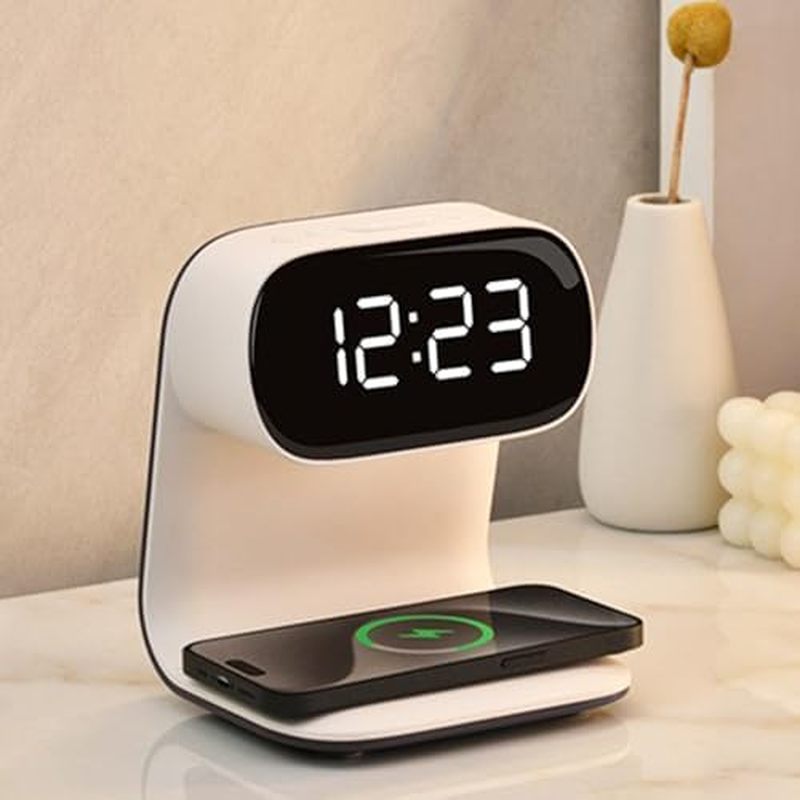 IHAO 3in1 Multi-Functional Wireless Charging Alarm Clock Smart Night Light Qi Charger LED Digital Cl