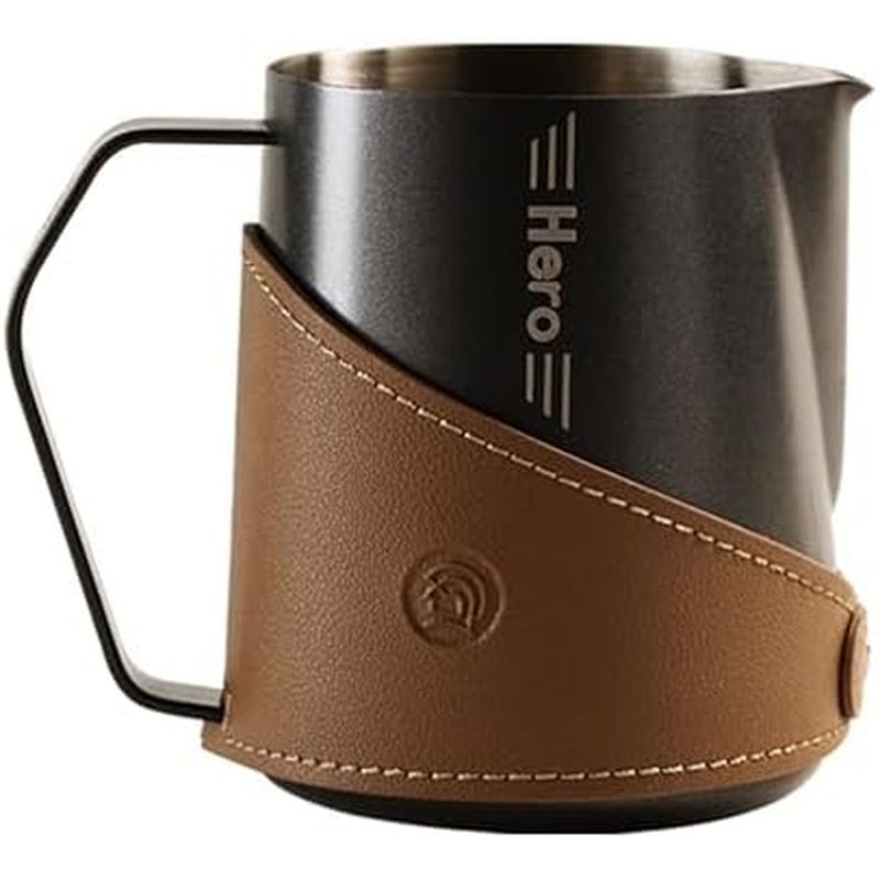 Milk Frothing Pitcher 450ml/16oz 304 Stainless Steel Espresso Steaming Pitcher with PU Leather, Milk