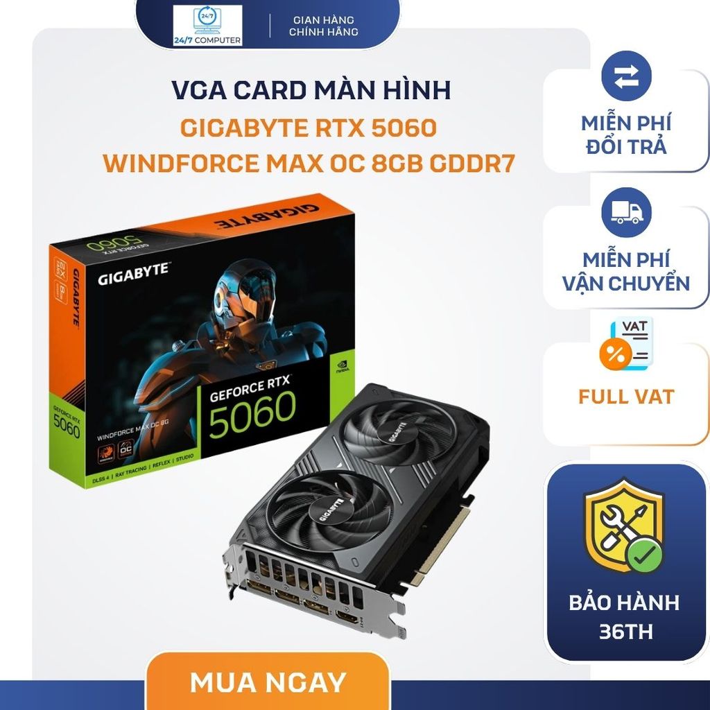 VGA Gigabyte RTX 5060 Windforce Max OC 8GB GDDR7 - Card Màn Hình Gaming