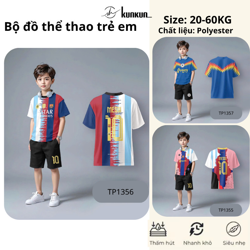 Đồ Bộ Thể Thao Bé Trai In 3D CLB Cao Cấp, Bóng Đá TP1355-TP1359 | KunKun Kids