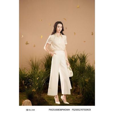 Quần suông trắng dây cạp thiết kế Elise mã FW2510083BPWOWH