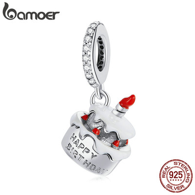 Hạt Xỏ Vòng Tay Bamoer SCC1848 Bằng Bạc 925 Thiết Kế Hình Bánh Sinh Nhật Đáng Yêu Thời Trang DIY