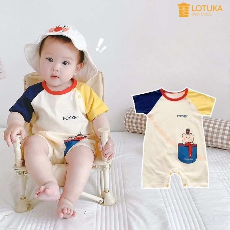 Bodysuit Gấu Ngộ Nghĩnh Cho Bé LOTUKA, Bộ Liền Thân Chất Thun Lạnh Mềm Mát, Áo Hè, Quần Áo Trẻ Em 3-12kg