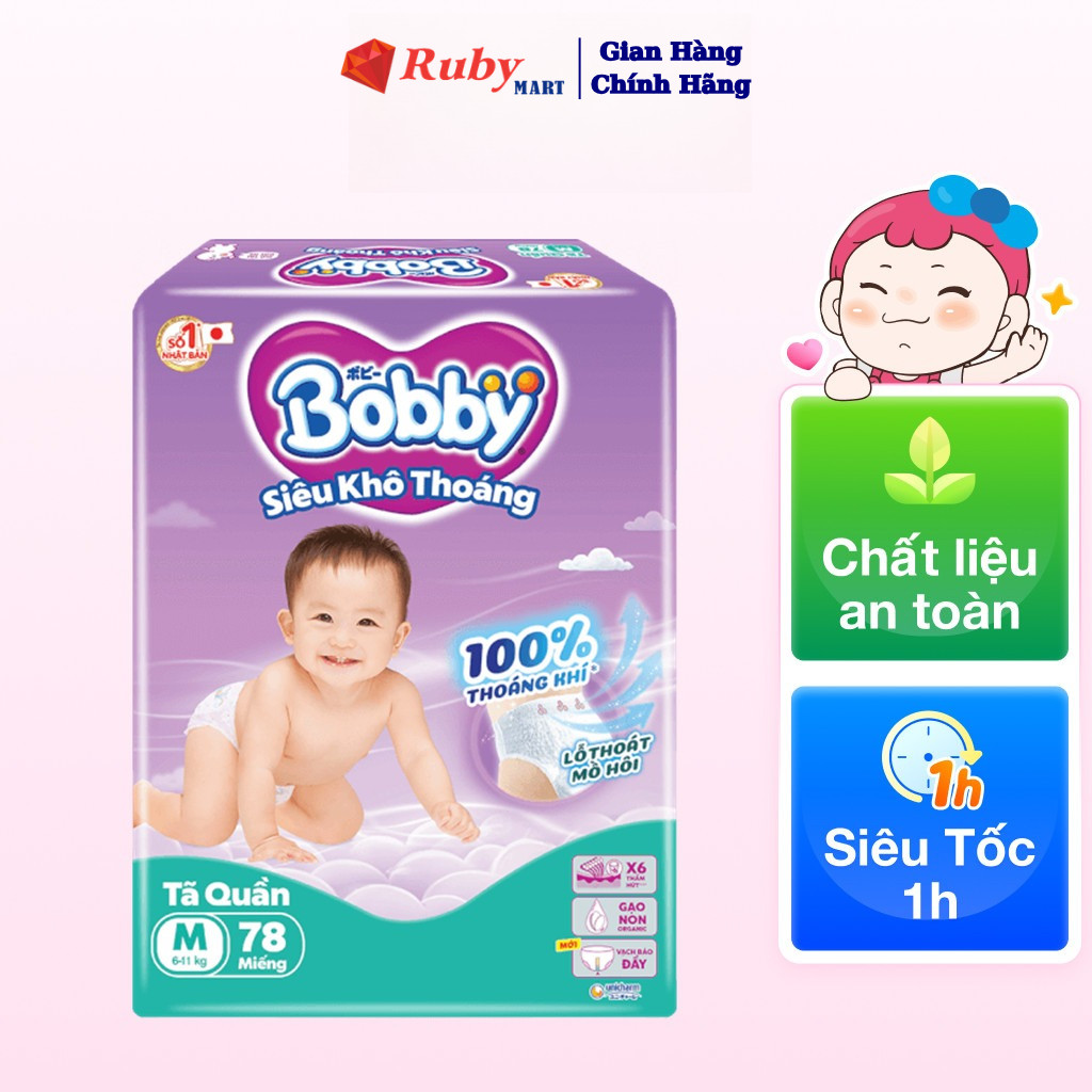 Tã quần Bobby size M, 78 miếng