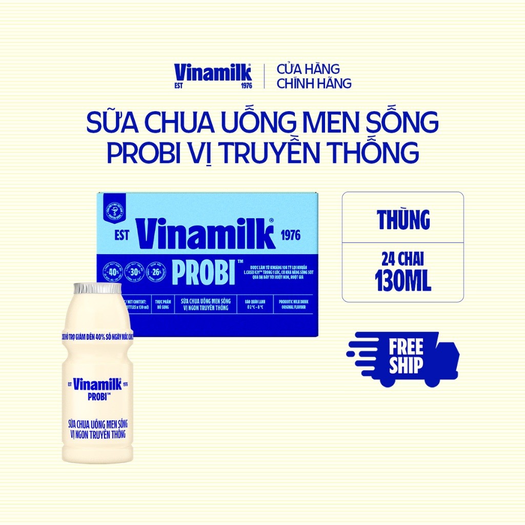 Thùng Sữa chua uống Probi Có Đường 130ml Yaourt 24 chai/thùng