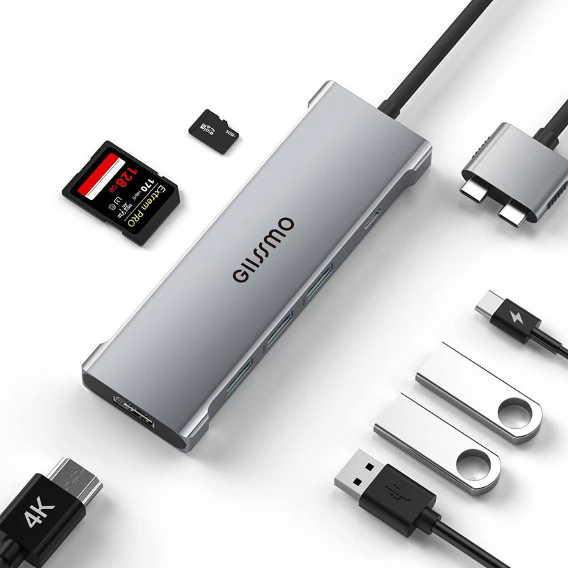 7 trong 2 Thunderbolt 3 Docking Station HDMI HD PD100W Máy tính trái cây Cổng C kép Bộ chuyển đổi ch